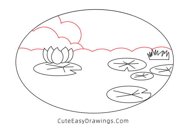 how to draw a lotus pond - www.cuteeasydrawings.com