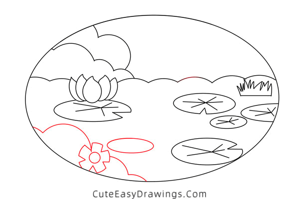 how to draw a lotus pond - www.cuteeasydrawings.com