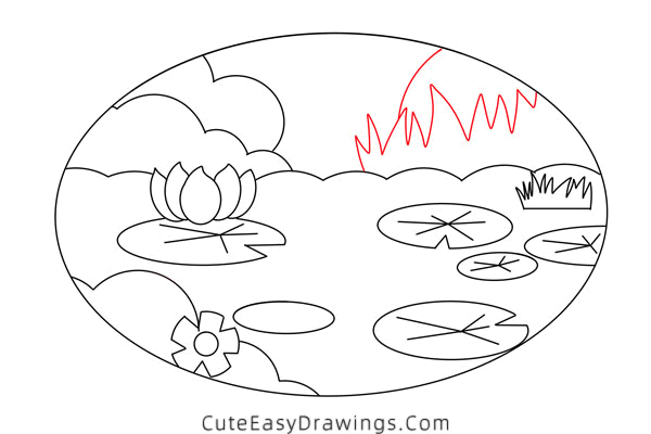 how to draw a lotus pond - www.cuteeasydrawings.com