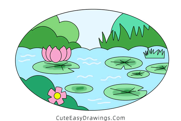 how to draw a lotus pond - www.cuteeasydrawings.com