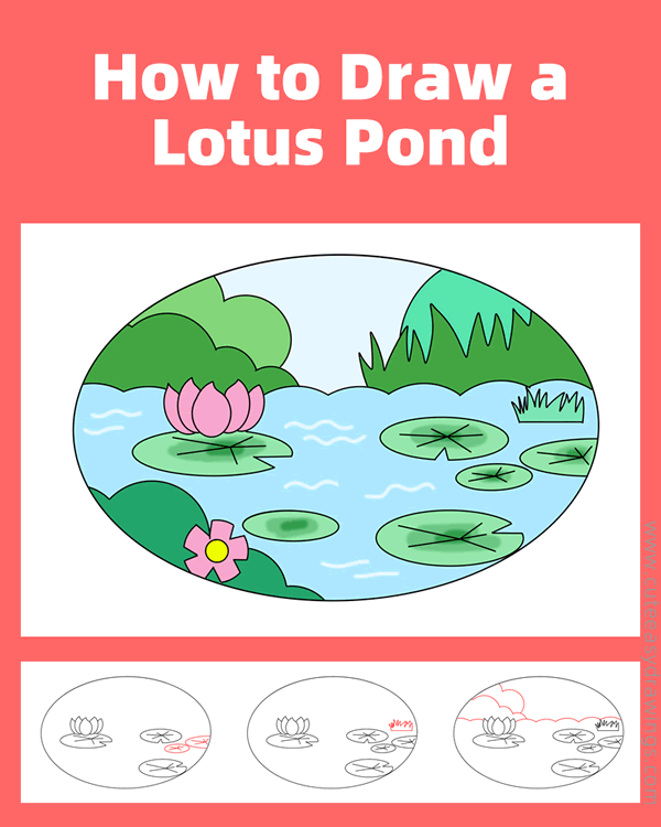 how to draw a lotus pond - www.cuteeasydrawings.com