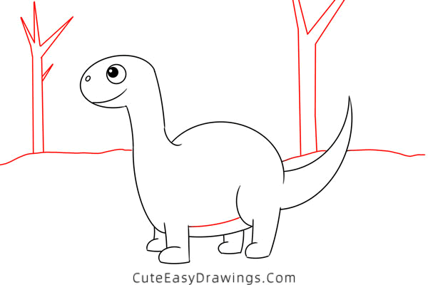 how to draw a cute brontosaurus - www.cuteeasydrawings.com