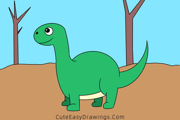 how to draw a cute brontosaurus - www.cuteeasydrawings.com