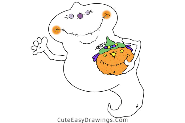 how to draw a ghost and jack-o-lantern - www.cuteeasydrawings.com