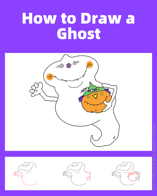 how to draw a ghost and jack-o-lantern - www.cuteeasydrawings.com