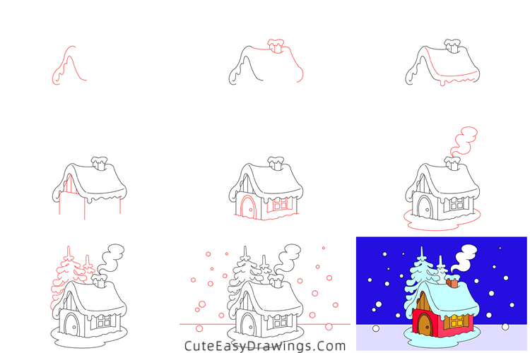 how to draw a cabin in the snow - www.cuteeasydrawings.com