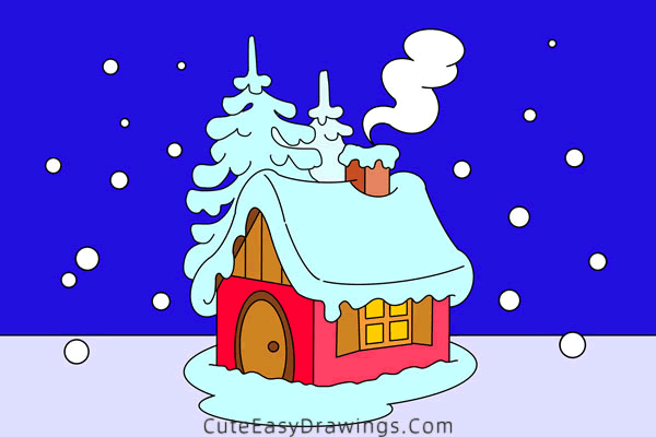 how to draw a cabin in the snow - www.cuteeasydrawings.com