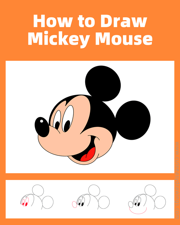 how to draw mickey mouse face - www.cuteeasydrawings.com