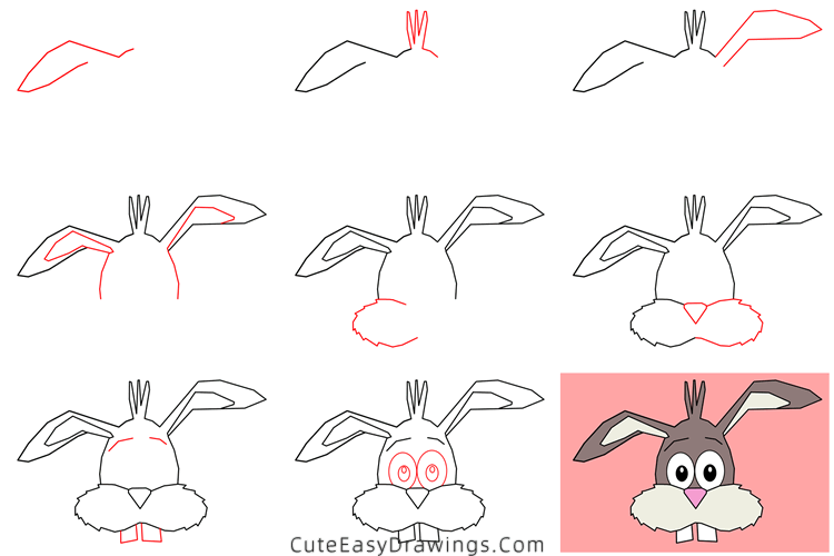 how to draw a rabbit face - www.cuteeasydrawings.com