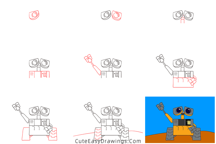 how to draw wall-e - www.cuteeasydrawings.com