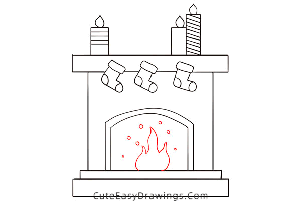 how to draw a fireplace - www.cuteeasydrawings.com