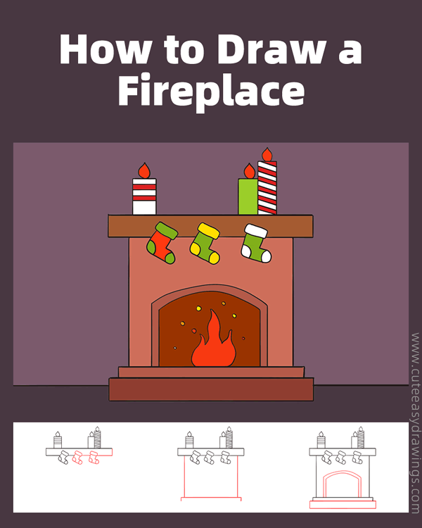 how to draw a fireplace - www.cuteeasydrawings.com