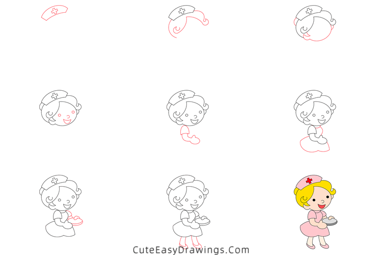 how to draw a nurse - www.cuteeasydrawings.com