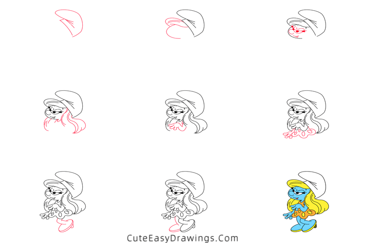 how to draw smurfette - www.cuteeasydrawings.com