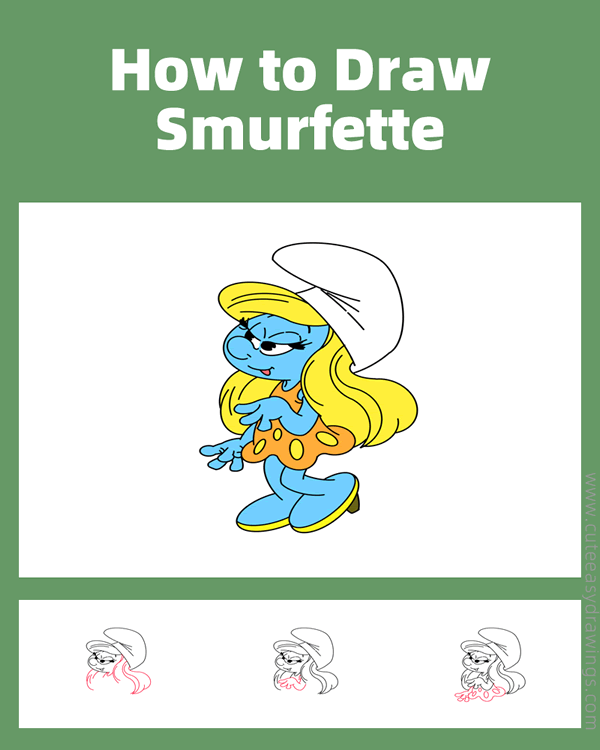 how to draw smurfette - www.cuteeasydrawings.com