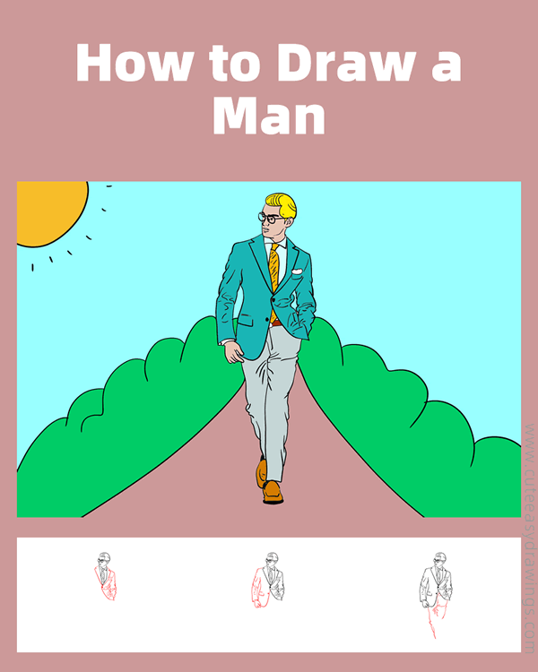 how to draw a cool man - www.cuteeasydrawings.com