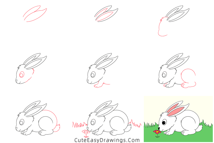 how to draw a bunny - www.cuteeasydrawings.com