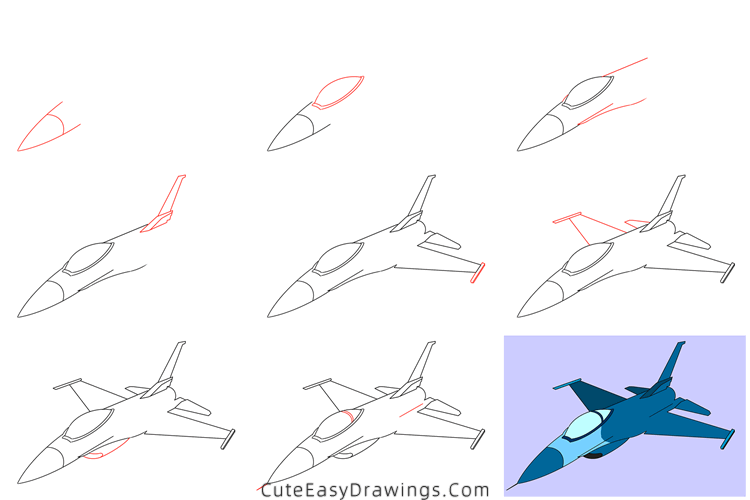 how to draw f-16 fighting falcon - www.cuteeasydrawings.com