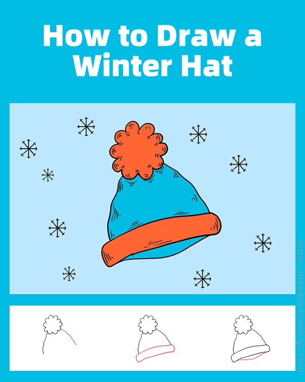 how to draw a winter hat - www.cuteeasydrawings.com