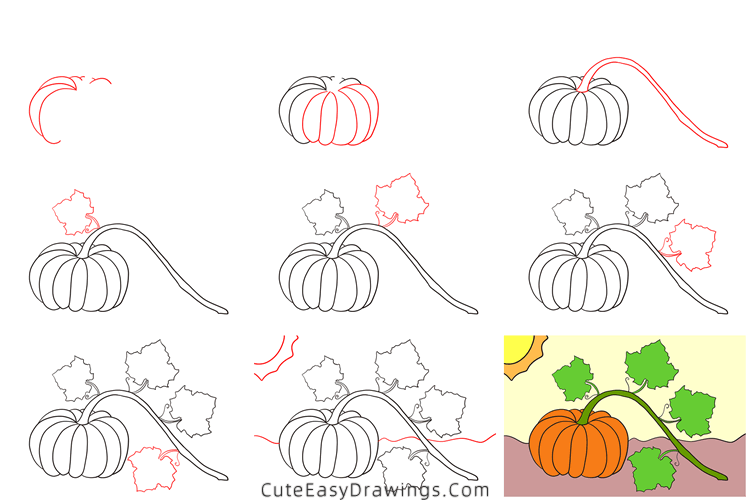 how to draw a pumpkin - www.cuteeasydrawings.com