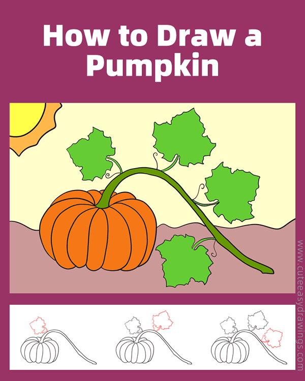 how to draw a pumpkin - www.cuteeasydrawings.com