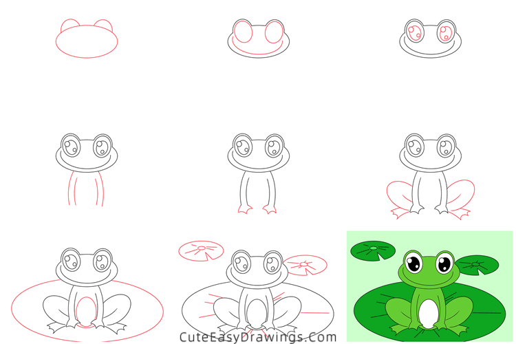 how to draw a frog on a lotus leaf - www.cuteeasydrawings.com