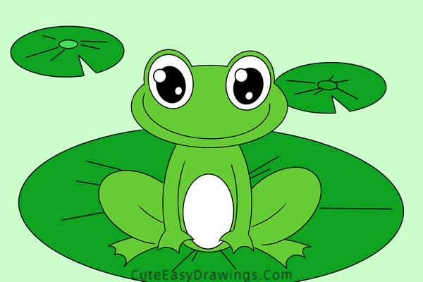 how to draw a frog on a lotus leaf - www.cuteeasydrawings.com