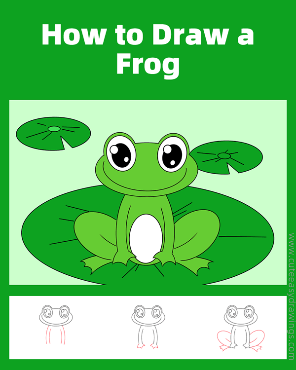 how to draw a frog on a lotus leaf - www.cuteeasydrawings.com