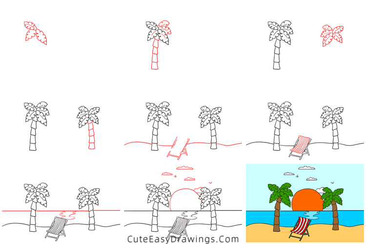 how to draw a beach - www.cuteeasydrawings.com