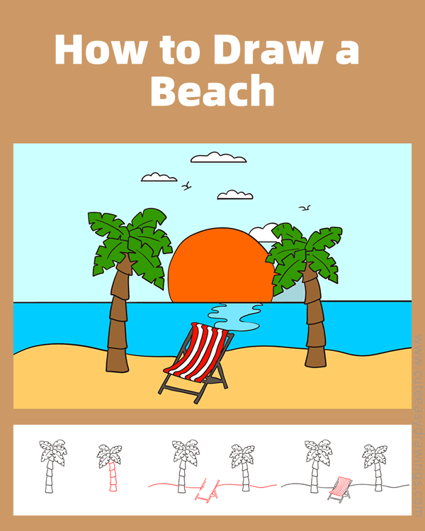 How to Draw a Beach Step by Step Cute Easy Drawings