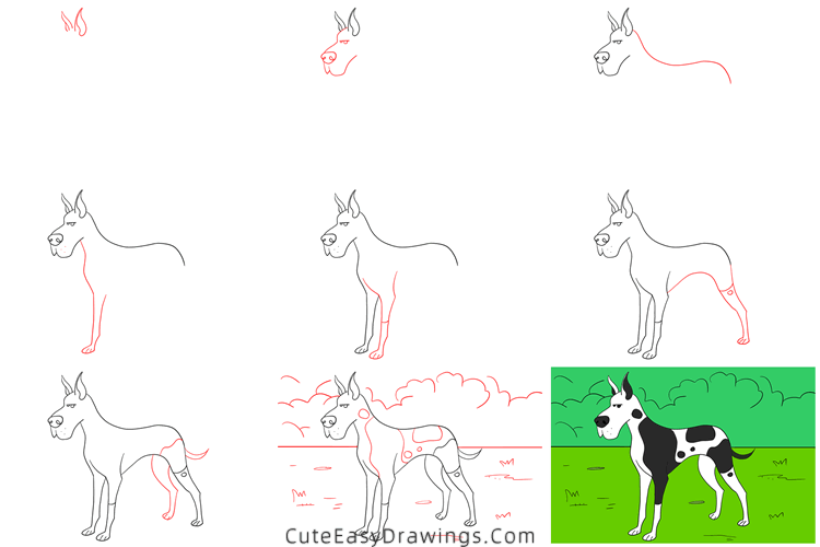 how to draw a great dane - www.cuteeasydrawings.com