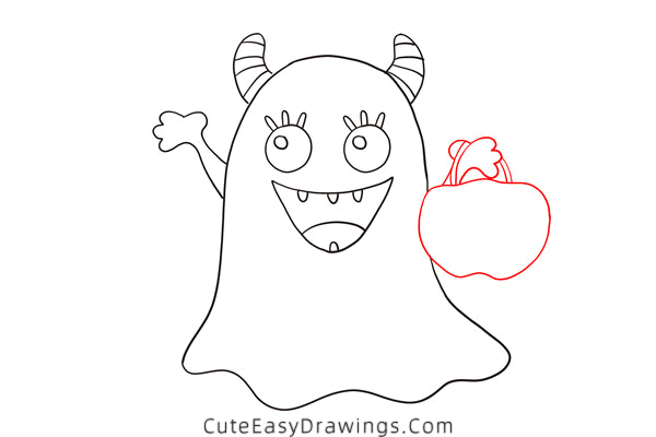 how to draw a monster with jack-o-lantern - www.cuteeasydrawings.com