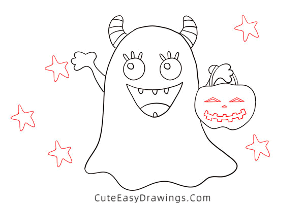 how to draw a monster with jack-o-lantern - www.cuteeasydrawings.com