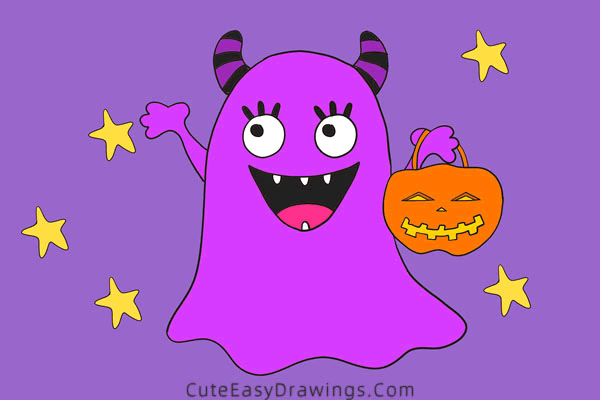 how to draw a monster with jack-o-lantern - www.cuteeasydrawings.com