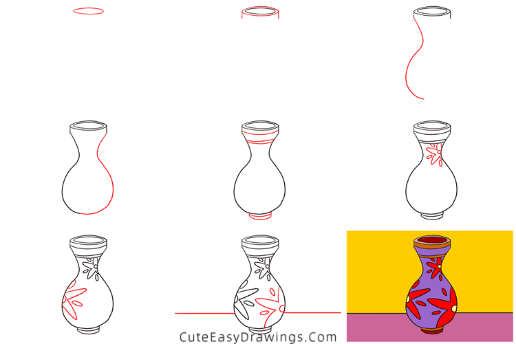 how to draw a vase - www.cuteeasydrawings.com