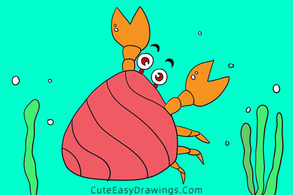 how to draw a hermit crab - www.cuteeasydrawings.com