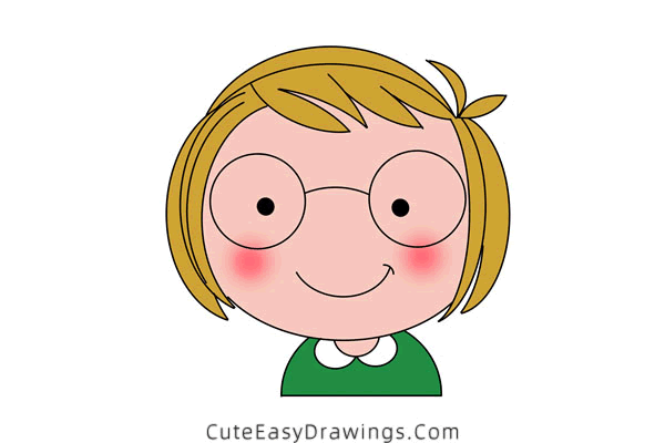 how to draw a girl with glasses - www.cuteeasydrawings.com