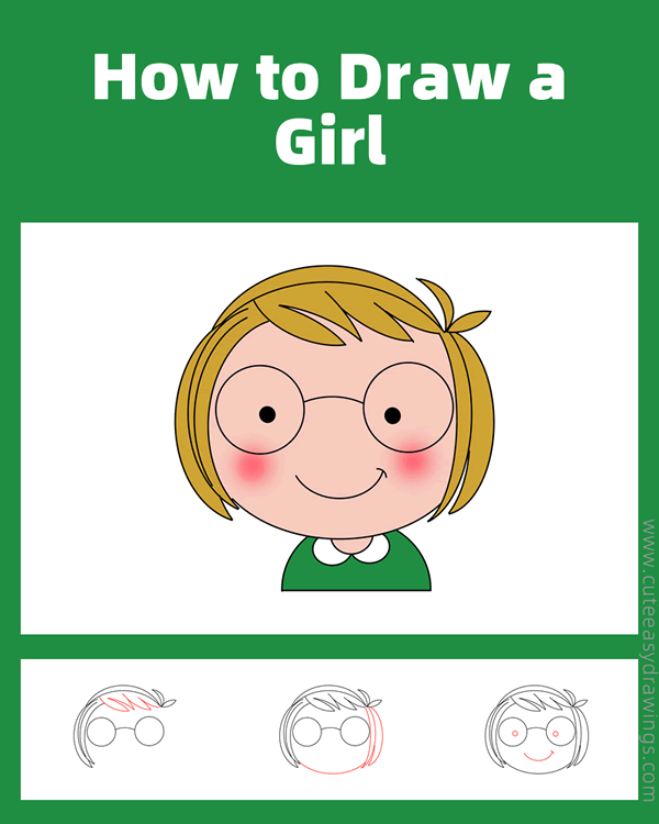 how to draw a girl with glasses - www.cuteeasydrawings.com