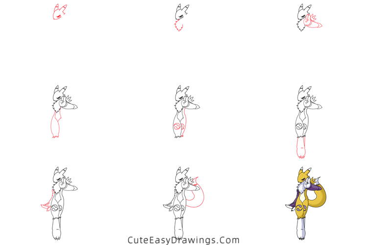 how to draw renamon from digimon - www.cuteeasydrawings.com