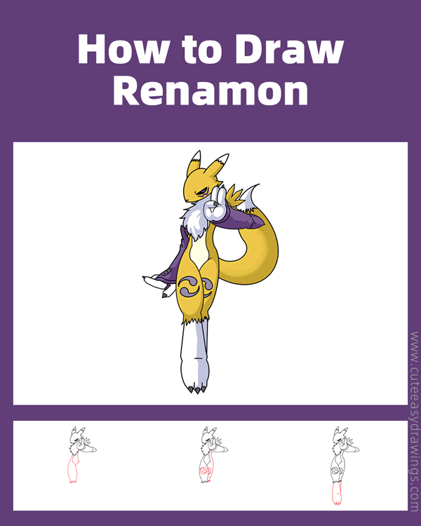 how to draw renamon from digimon - www.cuteeasydrawings.com