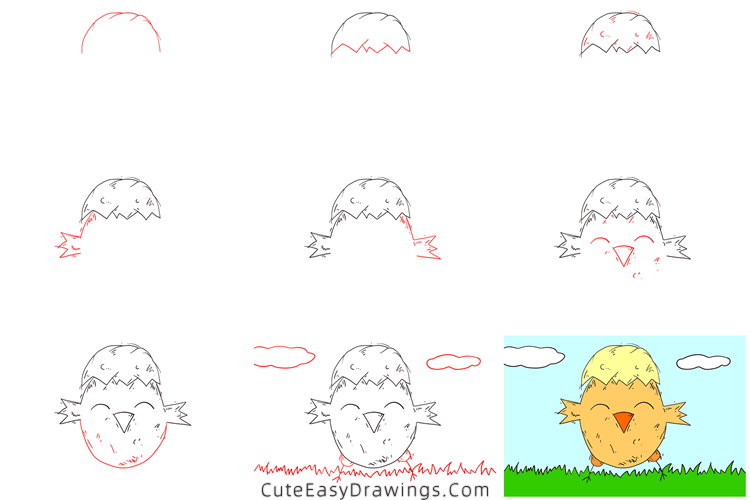 how to draw an easter chick - www.cuteeasydrawings.com