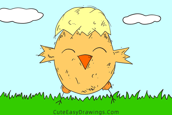 how to draw an easter chick - www.cuteeasydrawings.com