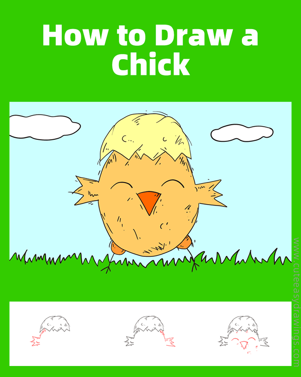 how to draw an easter chick - www.cuteeasydrawings.com