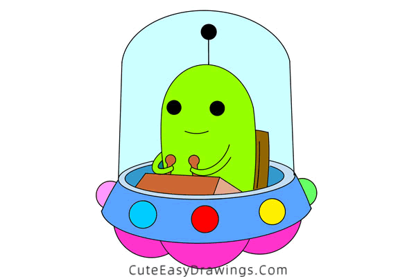 how to draw a ufo with an alien - www.cuteeasydrawings.com