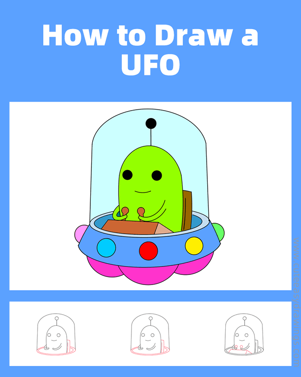 how to draw a ufo with an alien - www.cuteeasydrawings.com