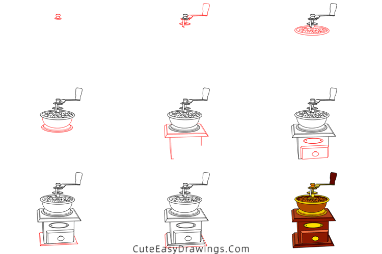 how to draw a coffee grinder - www.cuteeasydrawings.com