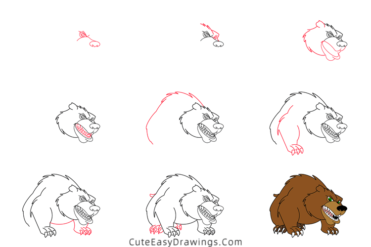 how to draw a brown bear - www.cuteeasydrawings.com