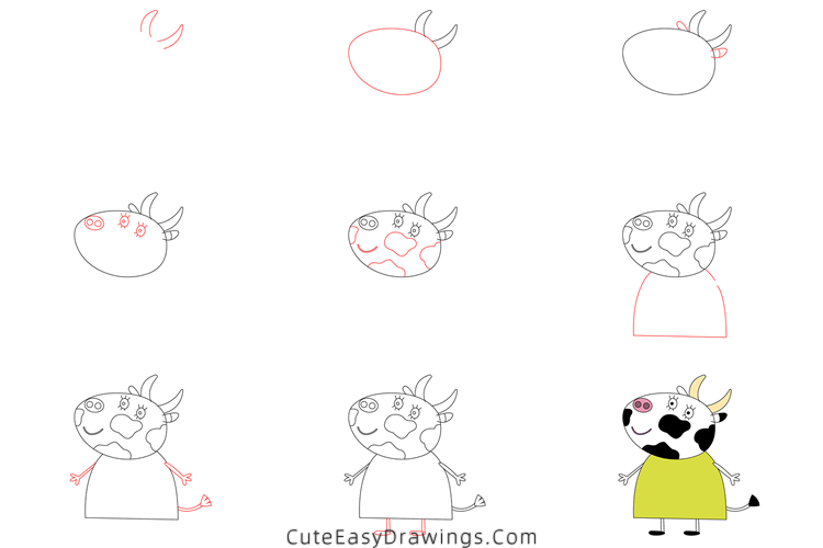 how to draw mrs cow from peppa pig - www.cuteeasydrawings.com