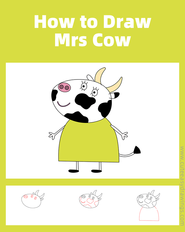 how to draw mrs cow from peppa pig - www.cuteeasydrawings.com