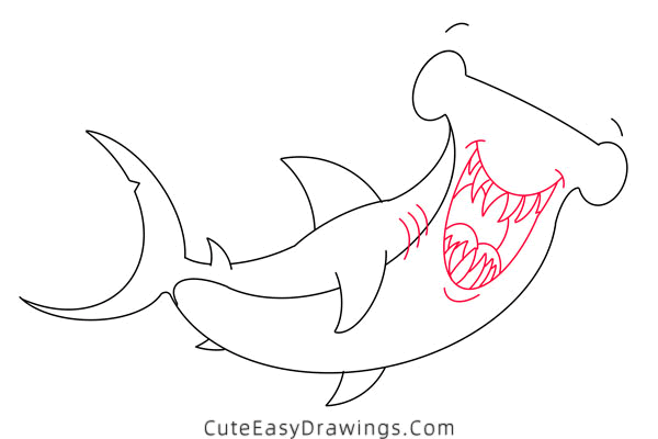 how to draw a hammerhead shark - www.cuteeasydrawings.com